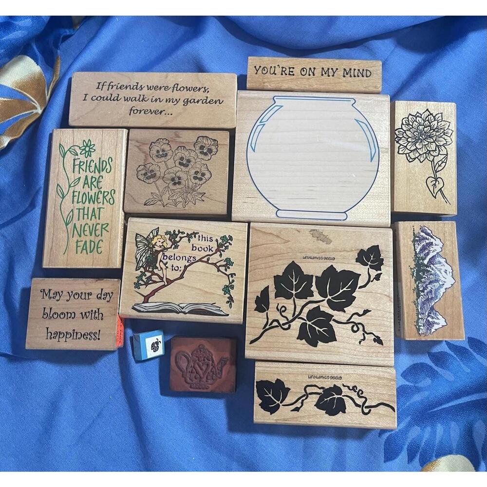 Vintage Wooden Stamps For Scrapbooking/card Making Lot Of 13. Flower/other